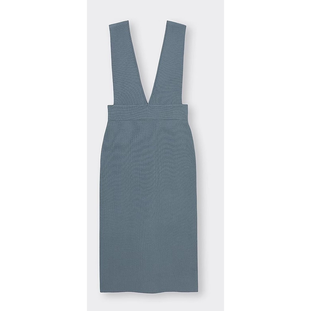 GU Slate Blue Knit Pinafore Dress Top | Deep V Minimalist Layering | Size XL